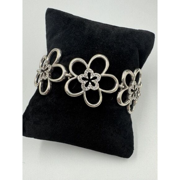 Brighton Silver Tone Daisy Flower Link Rhinestone Floral Bracelet Necklace set - Picture 3 of 16